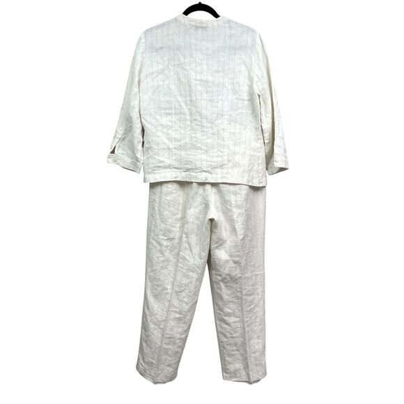 Evan Picone Womens Linen 2 pcs Top and Pants Stripe Long Sleeve Cream‎ Tan Sz 12 - Picture 4 of 11